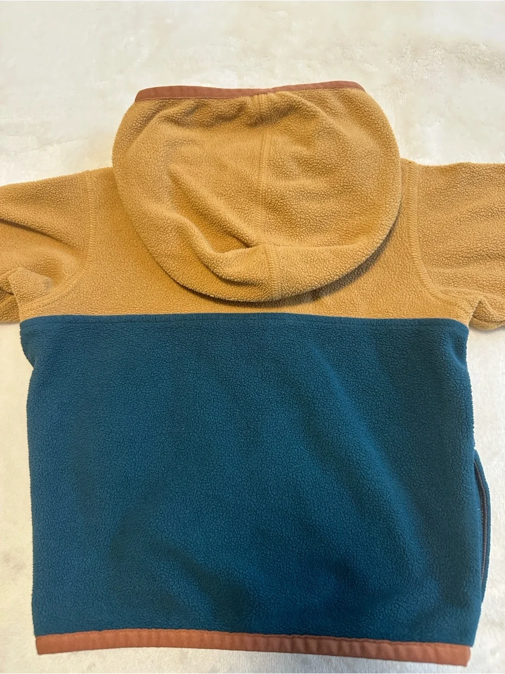 Patagonia Kids Colorblock Fleece Jacket w/ Hood - Mustard, Blue & Orange 3-6M